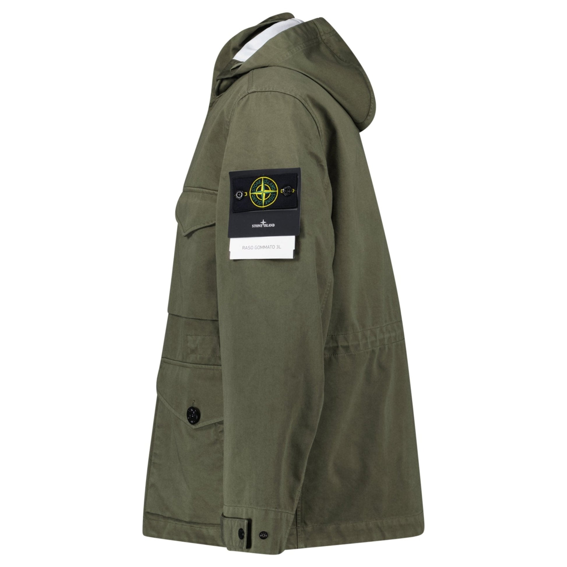 Stone Island Drawstring-Hood Regular-Fit Cotton Jacket in Military Green - Kick Game