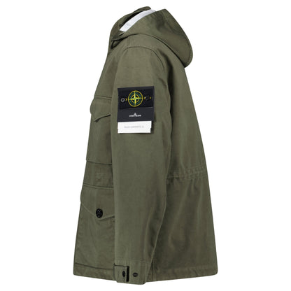 Stone Island Drawstring-Hood Regular-Fit Cotton Jacket in Military Green - Kick Game