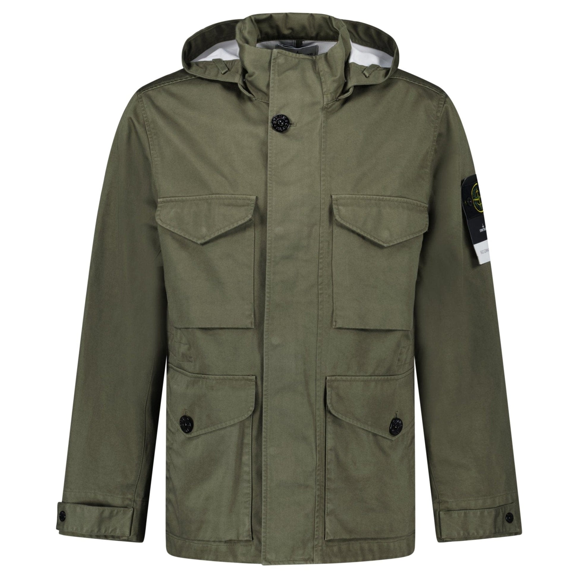 Stone Island Drawstring-Hood Regular-Fit Cotton Jacket in Military Green - Kick Game