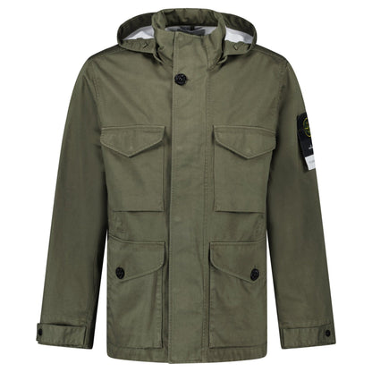 Stone Island Drawstring-Hood Regular-Fit Cotton Jacket in Military Green - Kick Game
