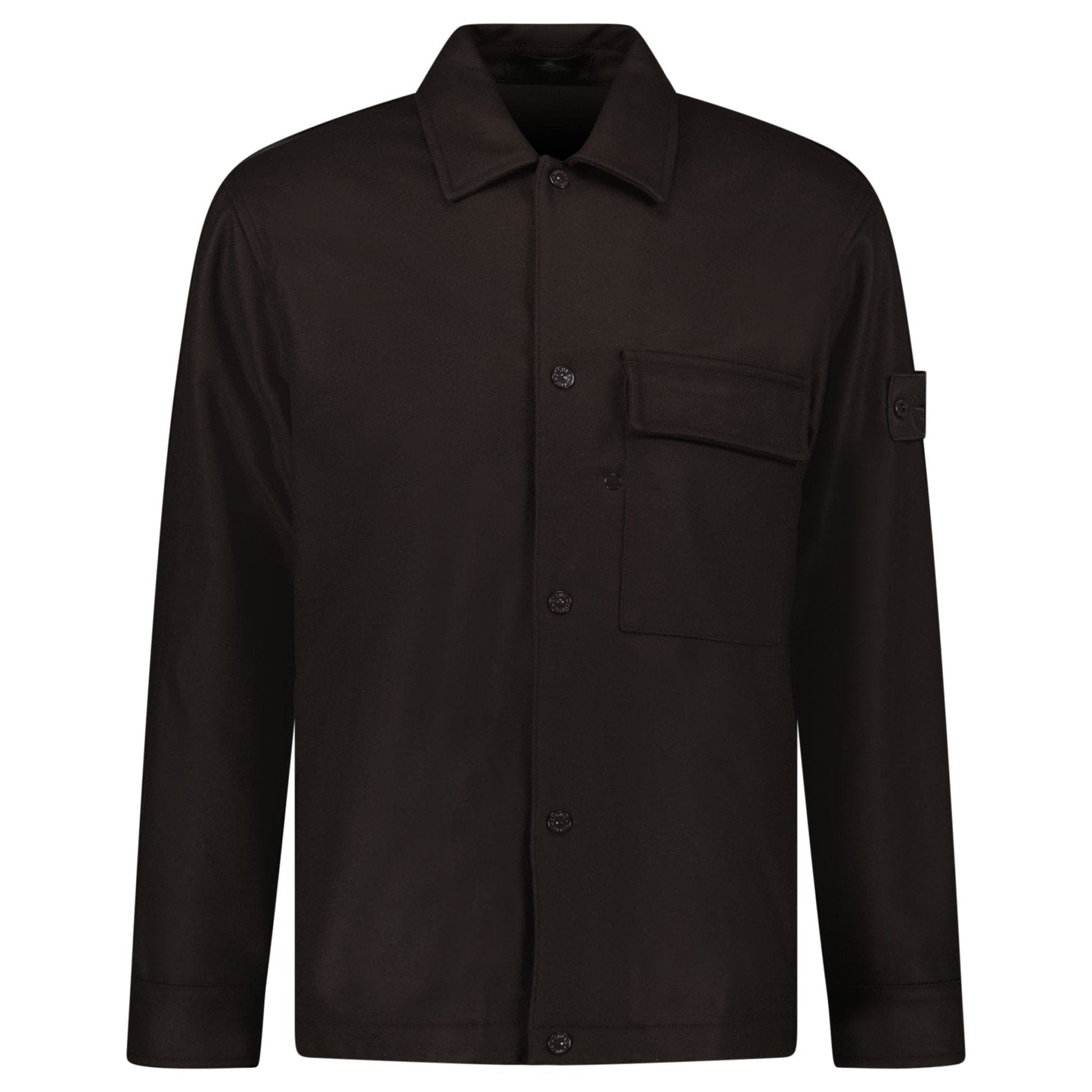 Stone Island Ghost Piece Virgin Wool-Blend Felt Overshirt in Dark Brown - Kick Game