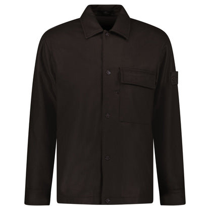 Stone Island Ghost Piece Virgin Wool-Blend Felt Overshirt in Dark Brown - Kick Game