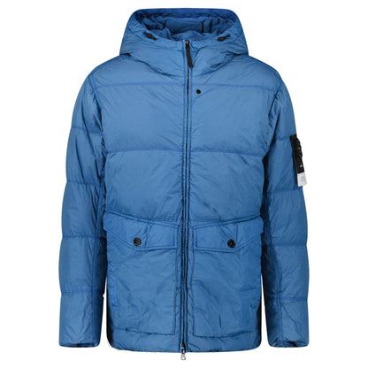 Stone Island Hooded Down Jacket in Steel Blue - Kick Game