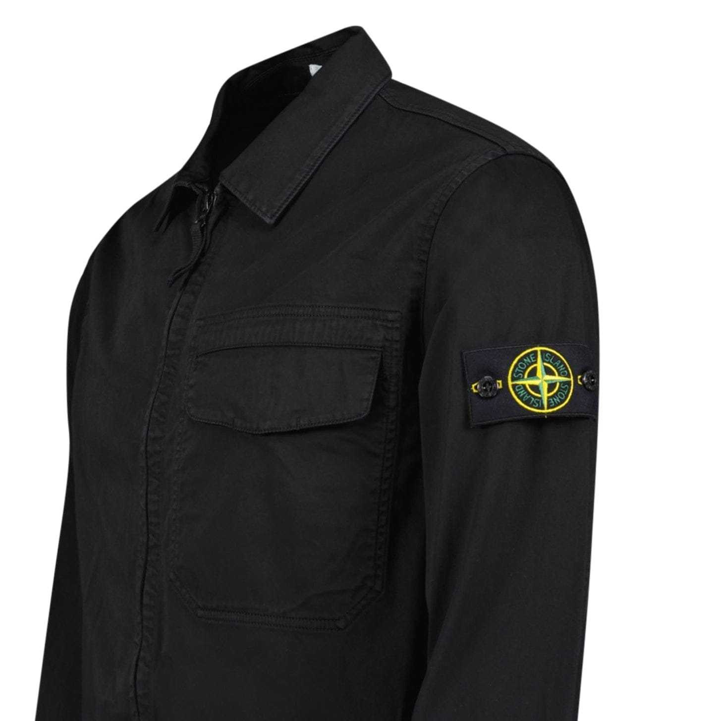 Stone Island Stretch Organic Cotton Satin Overshirt in Black - Kick Game