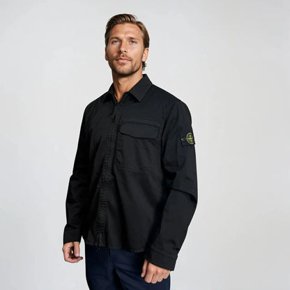 Stone Island Stretch Organic Cotton Satin Overshirt in Black - Kick Game