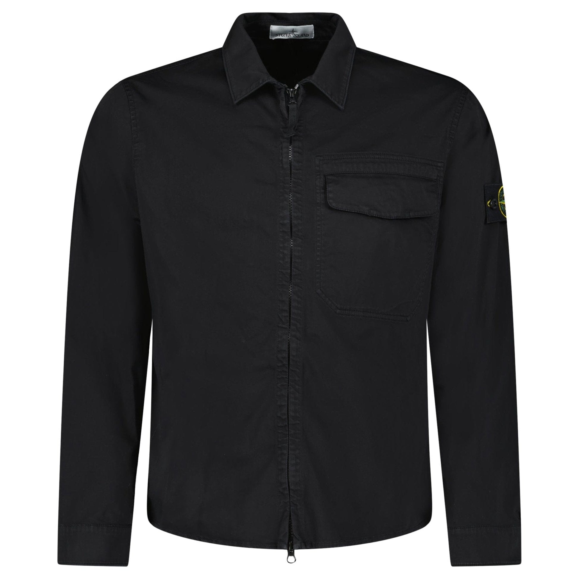 Stone Island Stretch Organic Cotton Satin Overshirt in Black - Kick Game