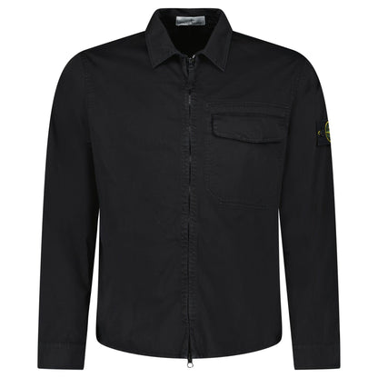 Stone Island Stretch Organic Cotton Satin Overshirt in Black - Kick Game