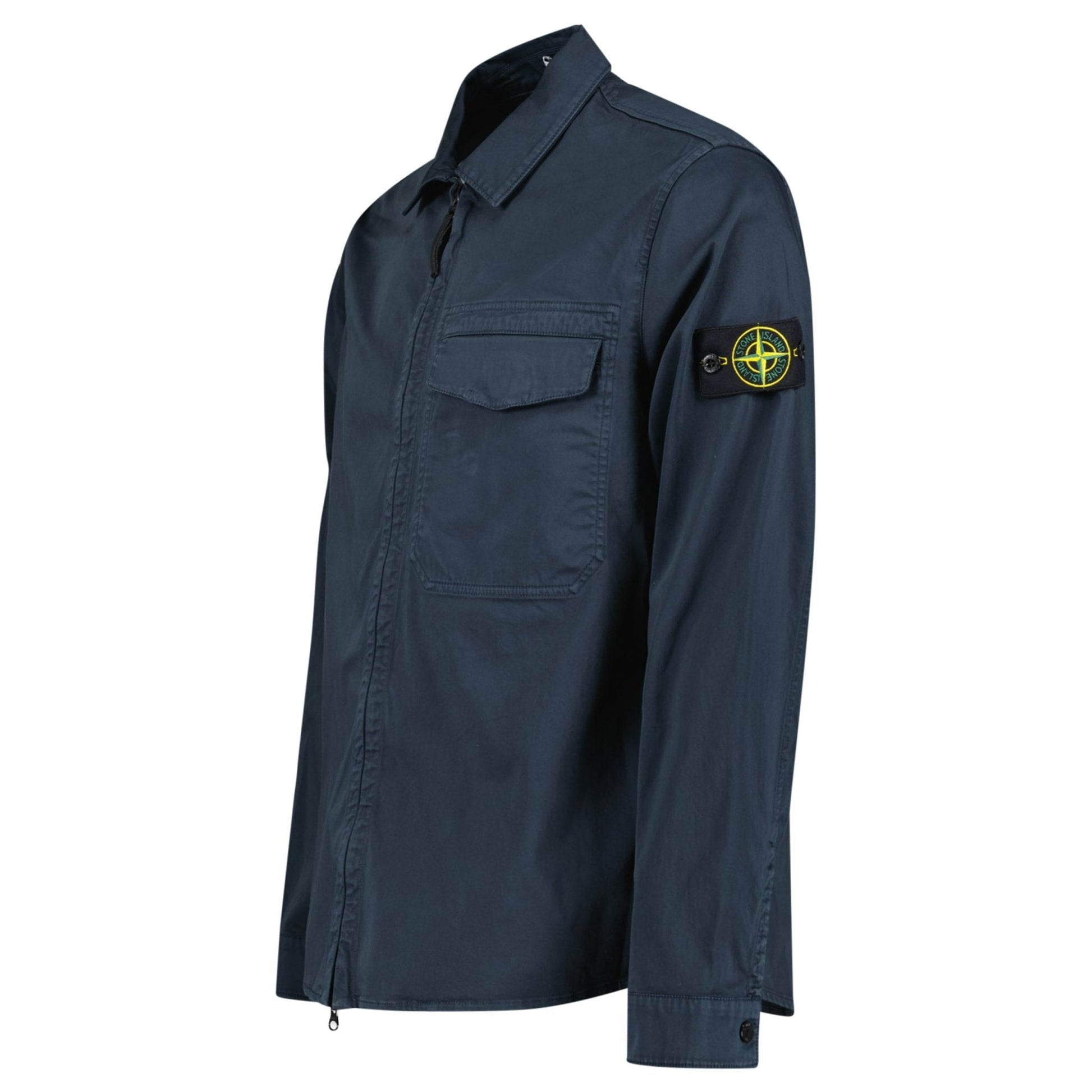 Stone Island Stretch Organic Cotton Satin Overshirt in Navy - Kick Game