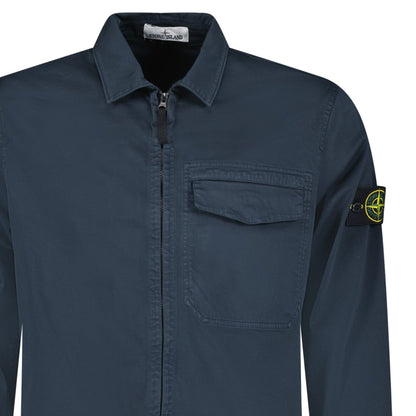 Stone Island Stretch Organic Cotton Satin Overshirt in Navy - Kick Game