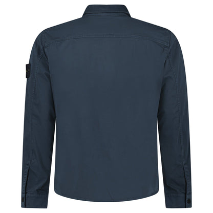 Stone Island Stretch Organic Cotton Satin Overshirt in Navy - Kick Game