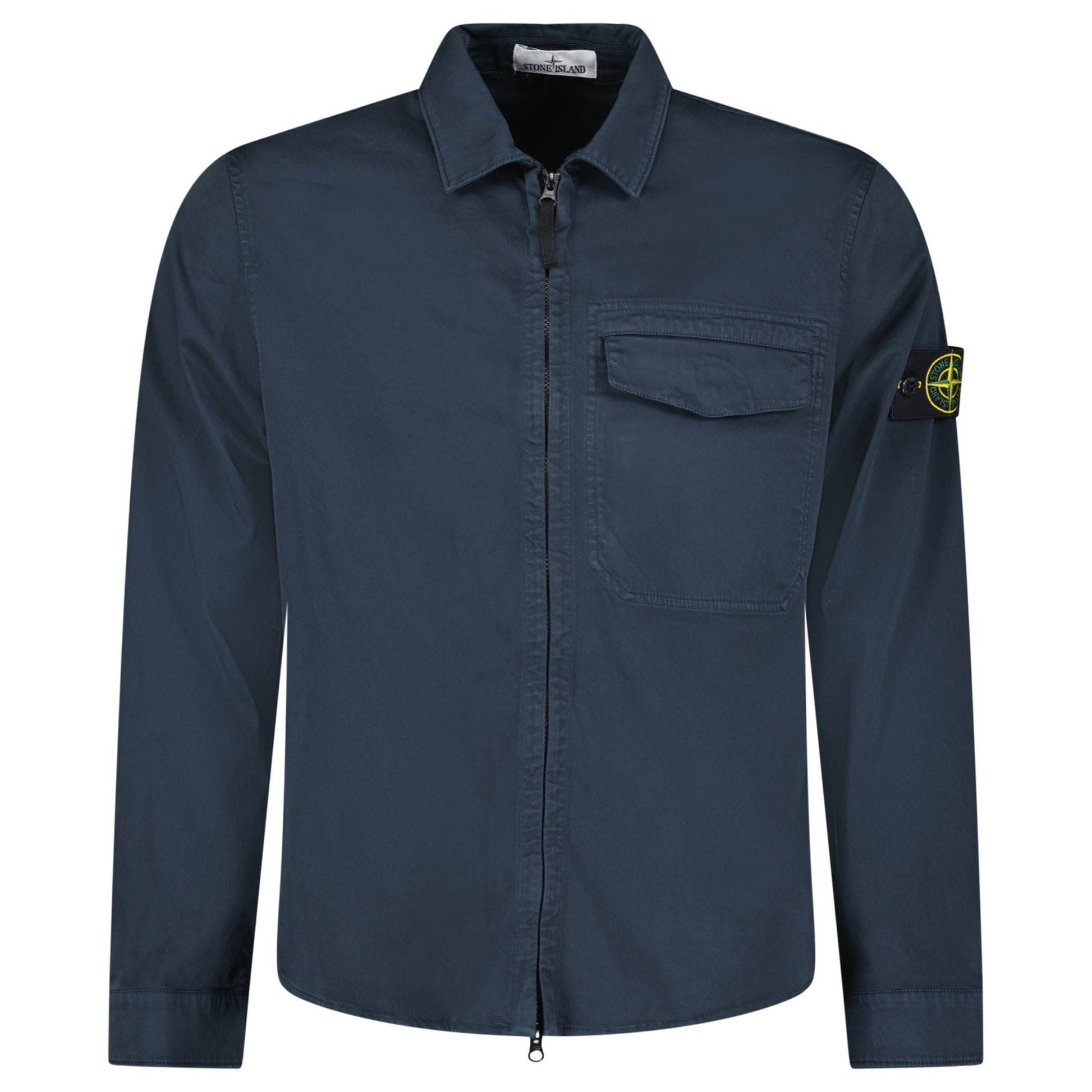 Stone Island Stretch Organic Cotton Satin Overshirt in Navy - Kick Game