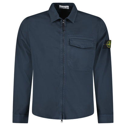Stone Island Stretch Organic Cotton Satin Overshirt in Navy - Kick Game