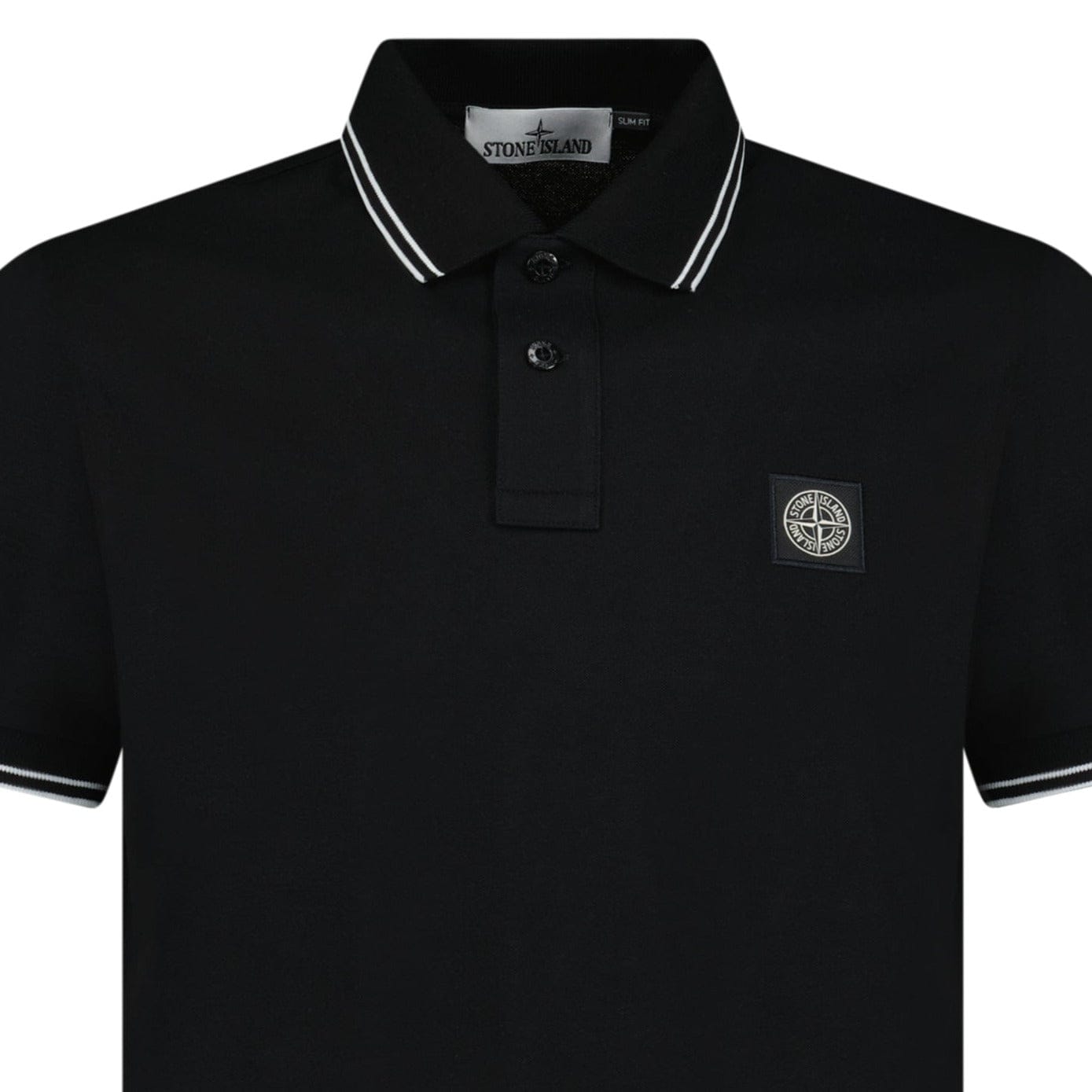 Stone Island Stripe Collar Polo T-Shirt Slim Fit Black - Kick Game
