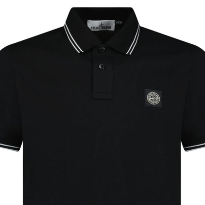Stone Island Stripe Collar Polo T-Shirt Slim Fit Black - Kick Game