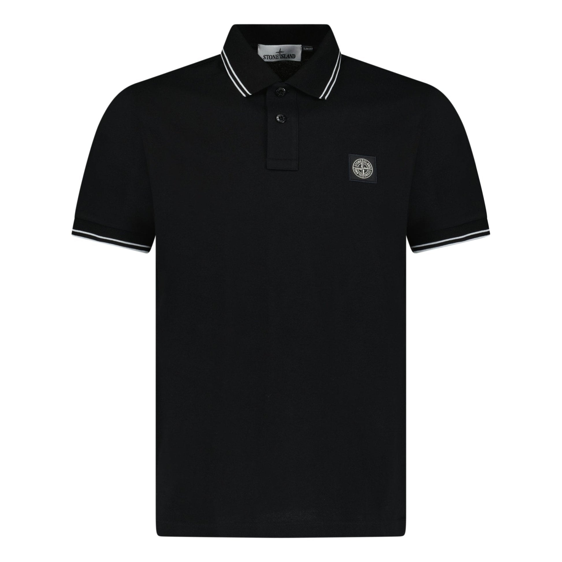 Stone Island Stripe Collar Polo T-Shirt Slim Fit Black - Kick Game