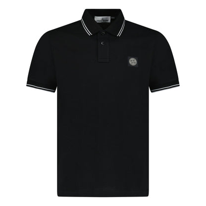 Stone Island Stripe Collar Polo T-Shirt Slim Fit Black - Kick Game