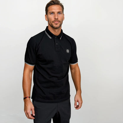 Stone Island Stripe Collar Polo T-Shirt Slim Fit Black - Kick Game