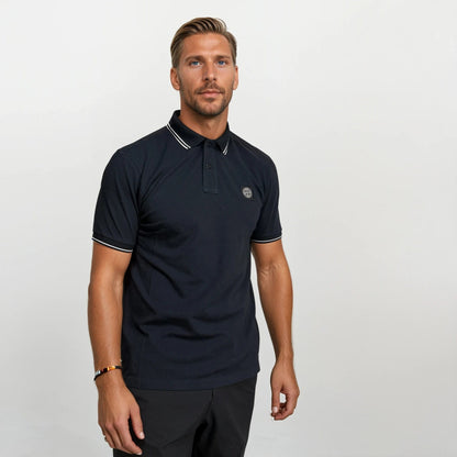 Stone Island Stripe Collar Polo T-Shirt Slim Fit Navy - Kick Game