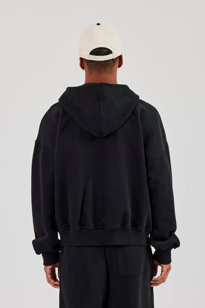 Zip Through Boxy Hoodie - Black - Kick Game