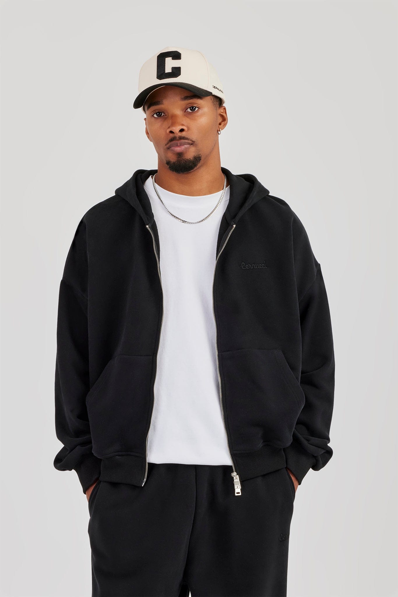 Zip Through Boxy Hoodie - Black - Kick Game