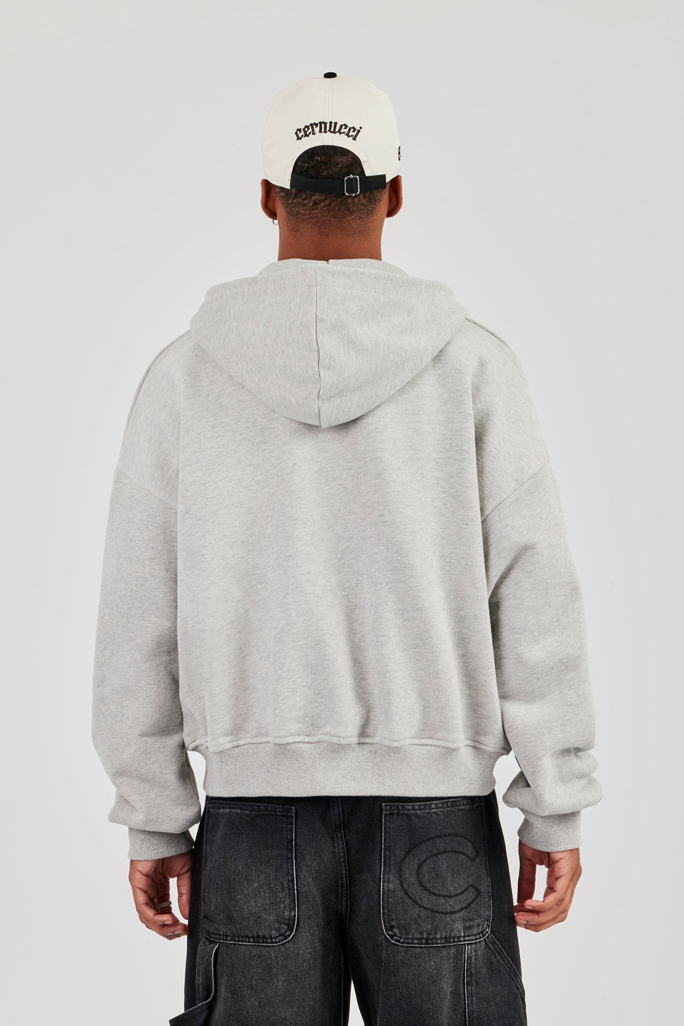 Zip Through Boxy Hoodie - Grey Marl - Kick Game