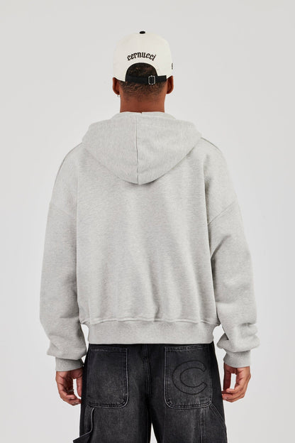 Zip Through Boxy Hoodie - Grey Marl - Kick Game