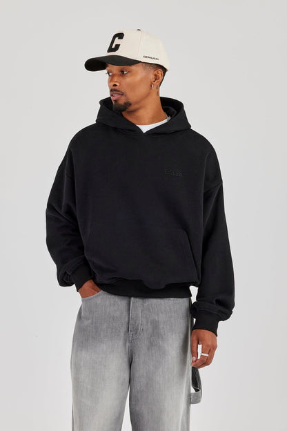 Mens Boxy Hoodie - Black - Kick Game