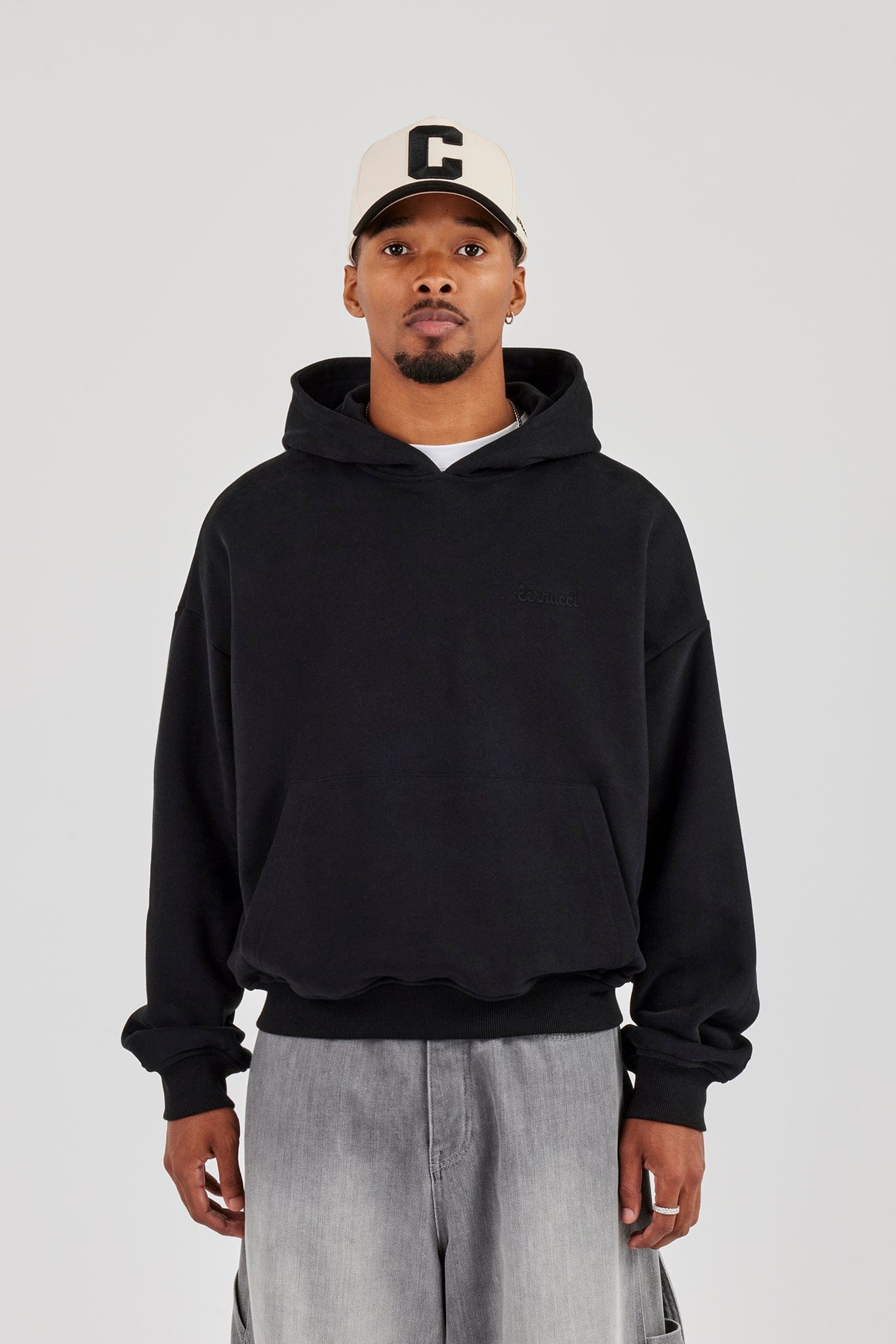 Mens Boxy Hoodie - Black - Kick Game