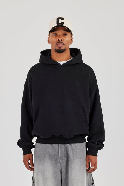 Mens Boxy Hoodie - Black - Kick Game