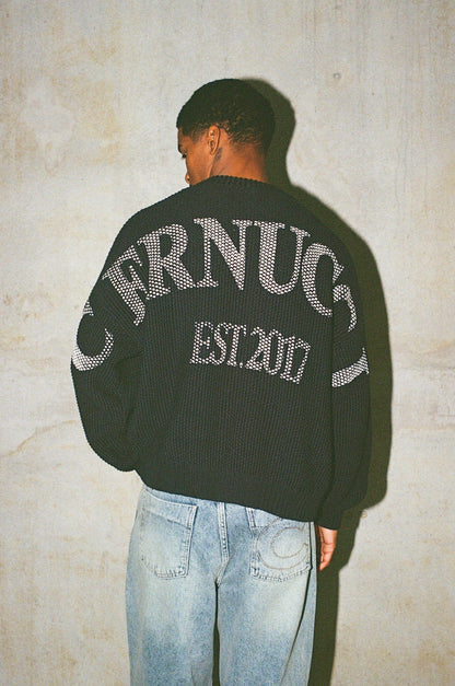Cernucci Textured Knit Printed Sweatshirt - Navy Blue - Kick Game
