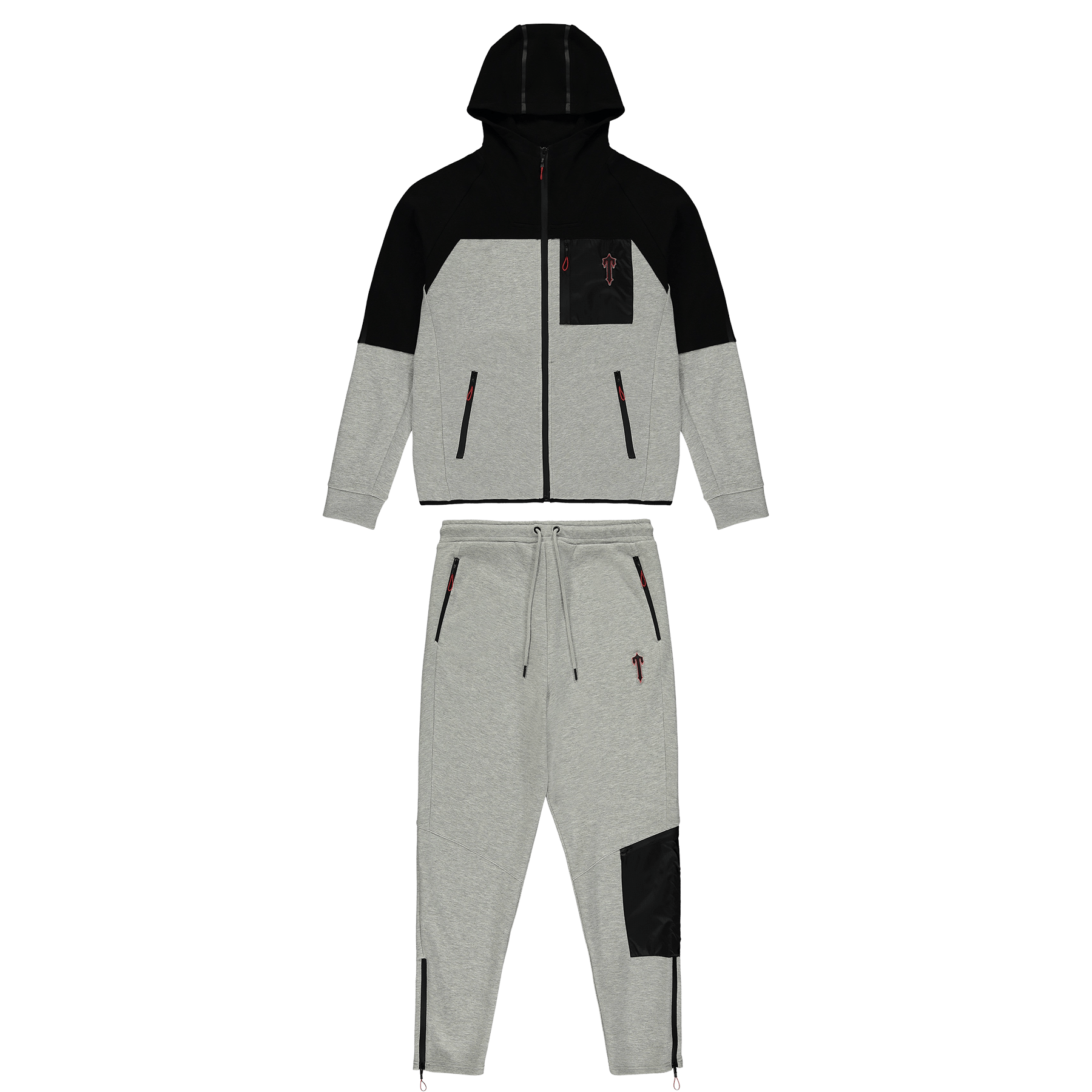 Trapstar Irongate T Fleece Zip Tracksuit - Grey/Red - Kick Game