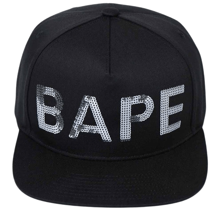 Bape Sequin Snap Back Cap Black - Kick Game