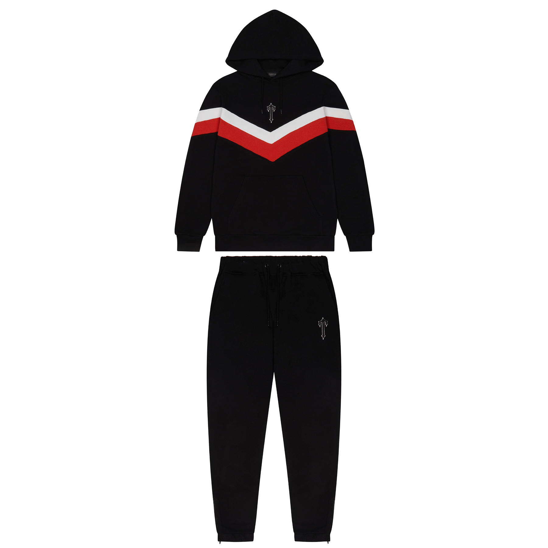 Trapstar V Stripe Hoodie Tracksuit-Black/Red/White - Kick Game