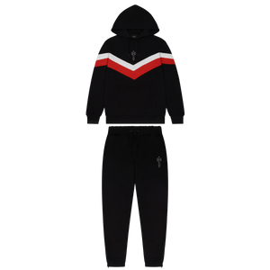 Trapstar V Stripe Hoodie Tracksuit-Black/Red/White