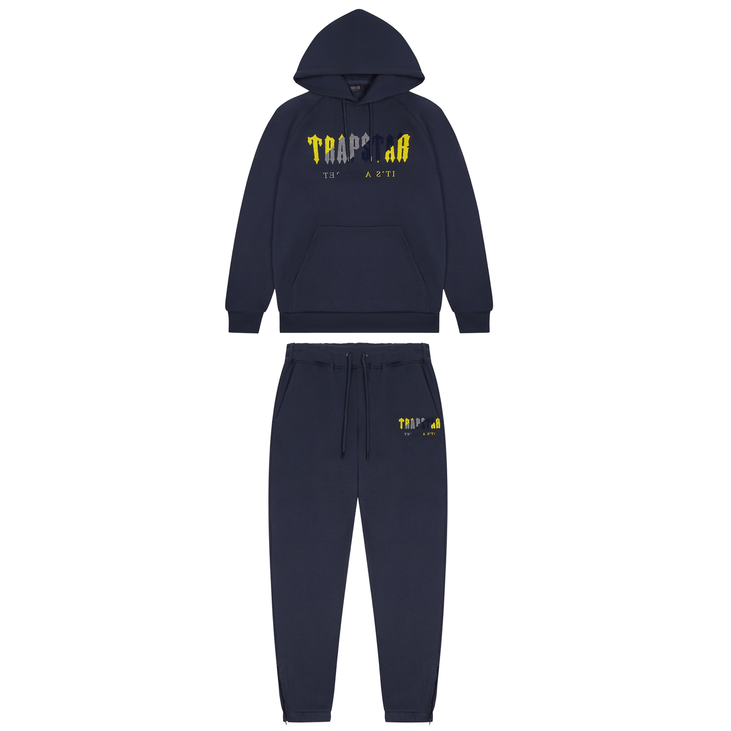 Trapstar Chenille Decoded Hooded Tracksuit-Navy/Yellow - Kick Game