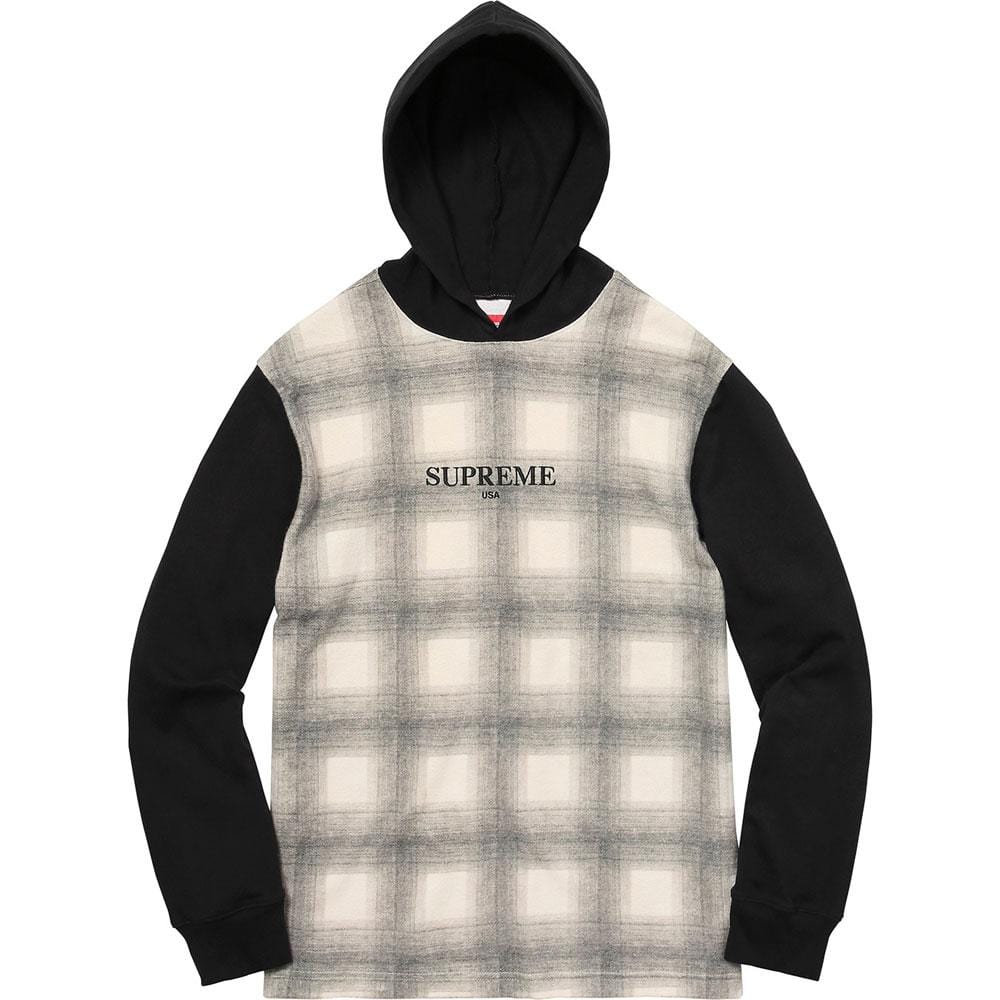 Supreme Shadow Plaid Hooded L-S Top Black - Kick Game