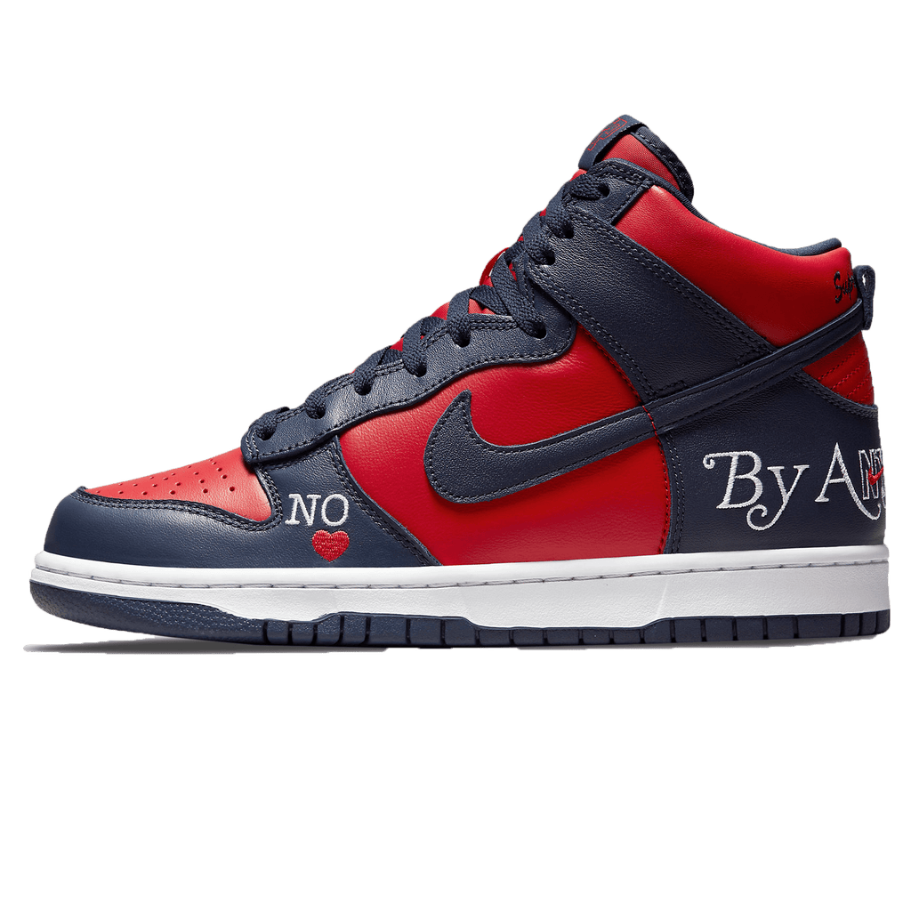 Supreme x Nike Dunk High SB By Any Means Red Navy Kick Game