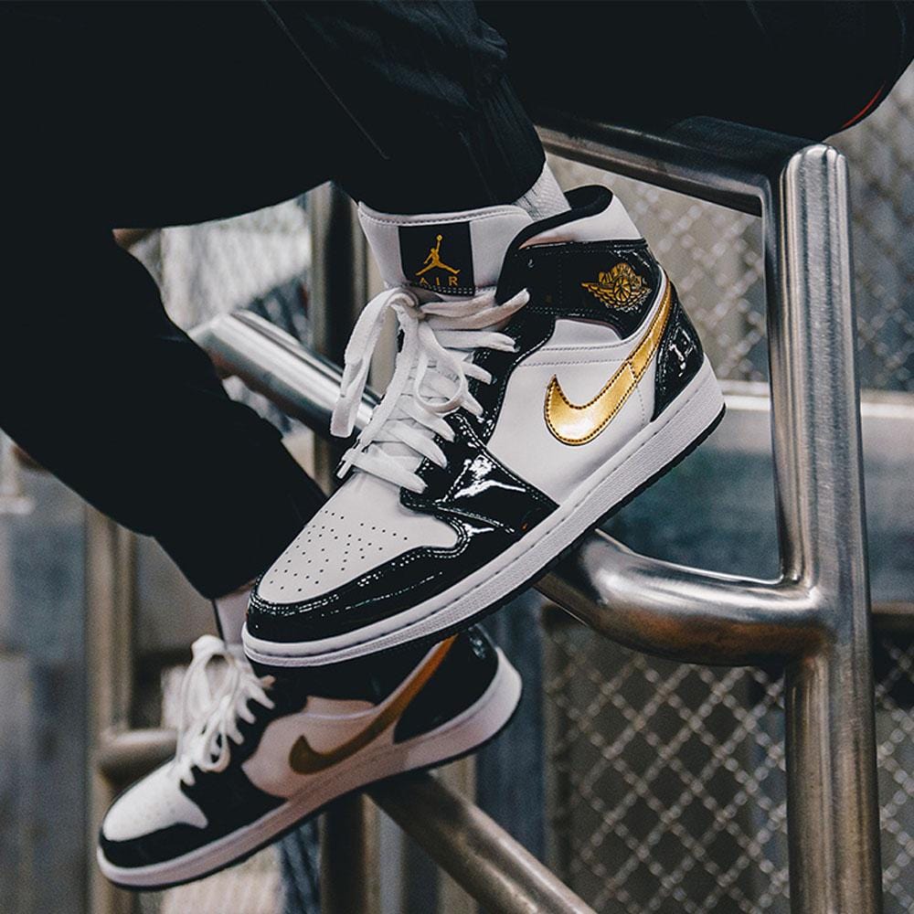 Air Jordan 1 Mid Patent 'Black Gold' - Kick Game