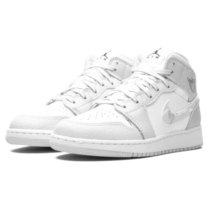 Air Jordan 1 Mid SE GS 'Swoosh Logo - Grey Camo' - Kick Game