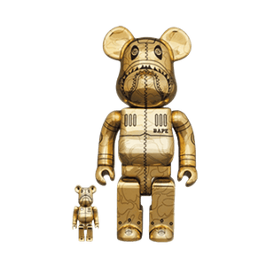 Bearbrick x BAPE x Hajime Sorayama Camo Shark 100% & 400% Set 'Gold'