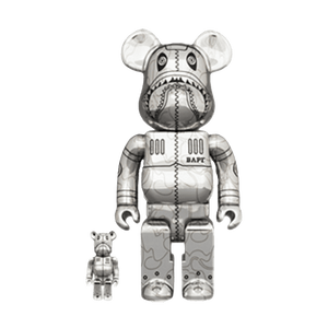 Bearbrick x BAPE x Hajime Sorayama Camo Shark 100% & 400% Set 'Silver'