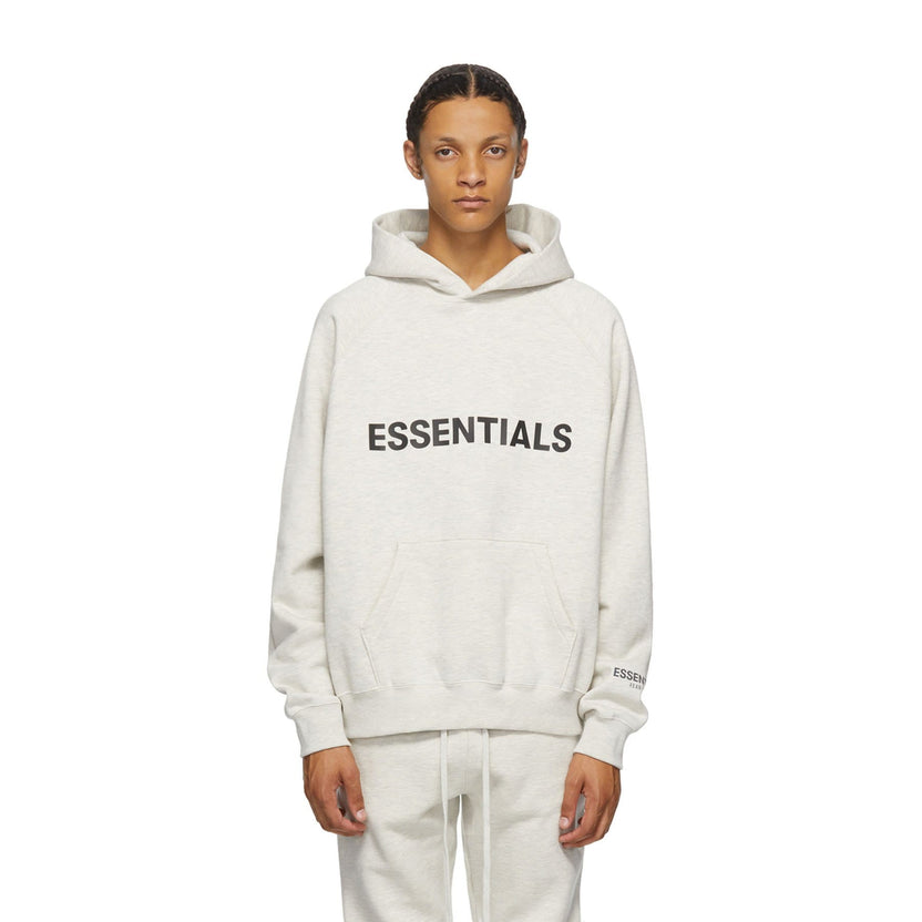 FEAR OF GOD ESSENTIALS 3D Silicon Applique Pullover Hoodie Heather Oat ...