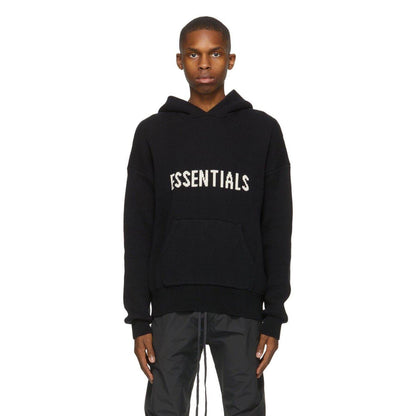 FEAR OF GOD ESSENTIALS Knit Hoodie Black - Kick Game
