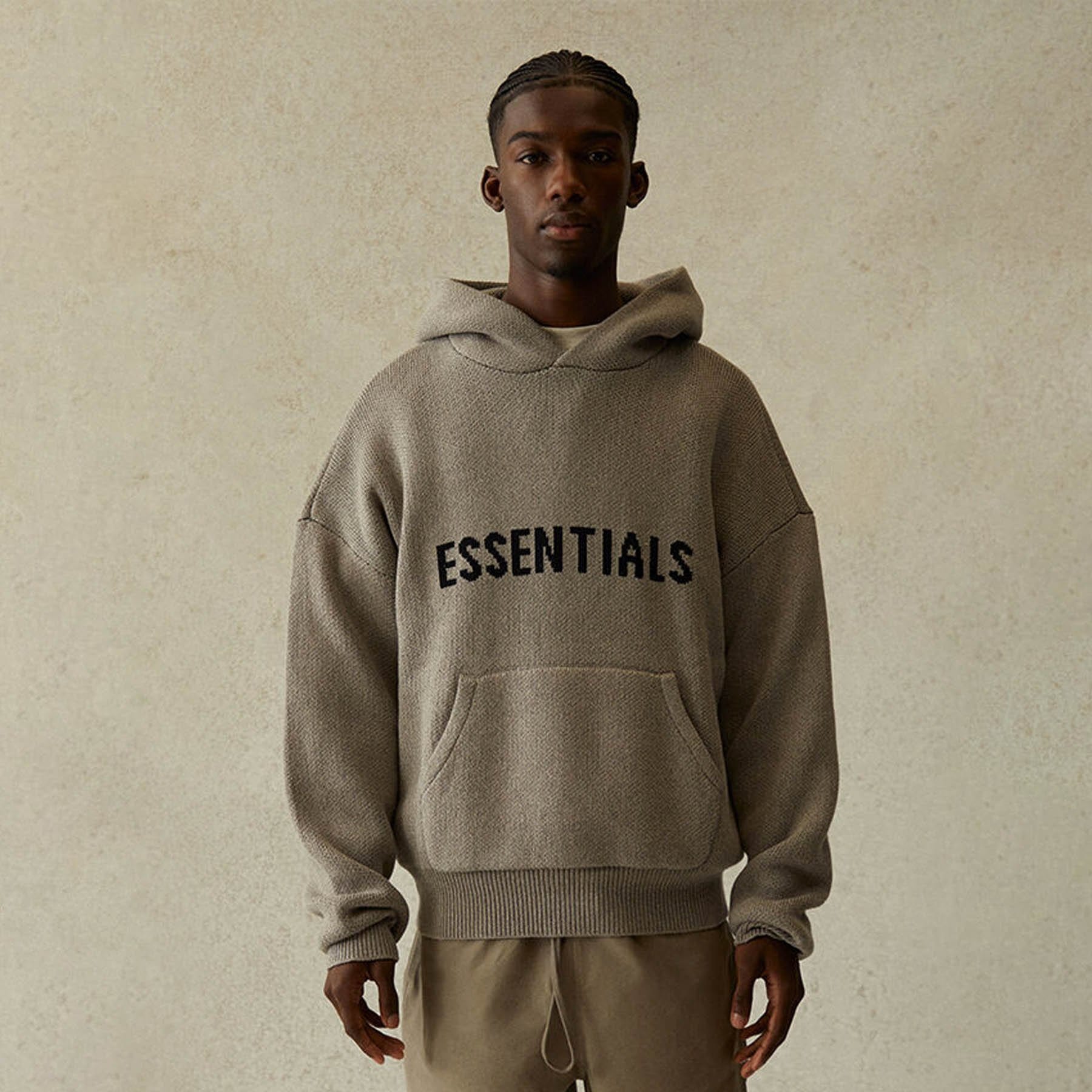 FEAR OF GOD ESSENTIALS Knit Pullover Hoodie Dark Heather Oatmeal - Kick Game