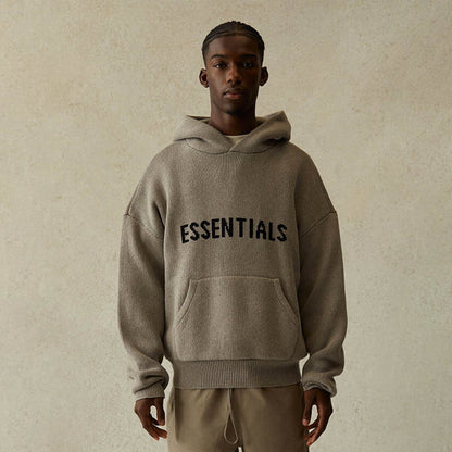FEAR OF GOD ESSENTIALS Knit Pullover Hoodie Dark Heather Oatmeal - Kick Game