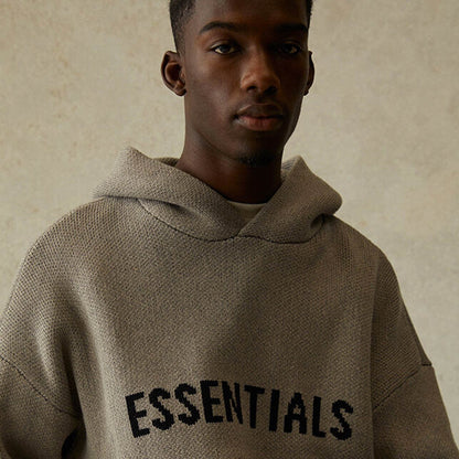FEAR OF GOD ESSENTIALS Knit Pullover Hoodie Dark Heather Oatmeal - Kick Game