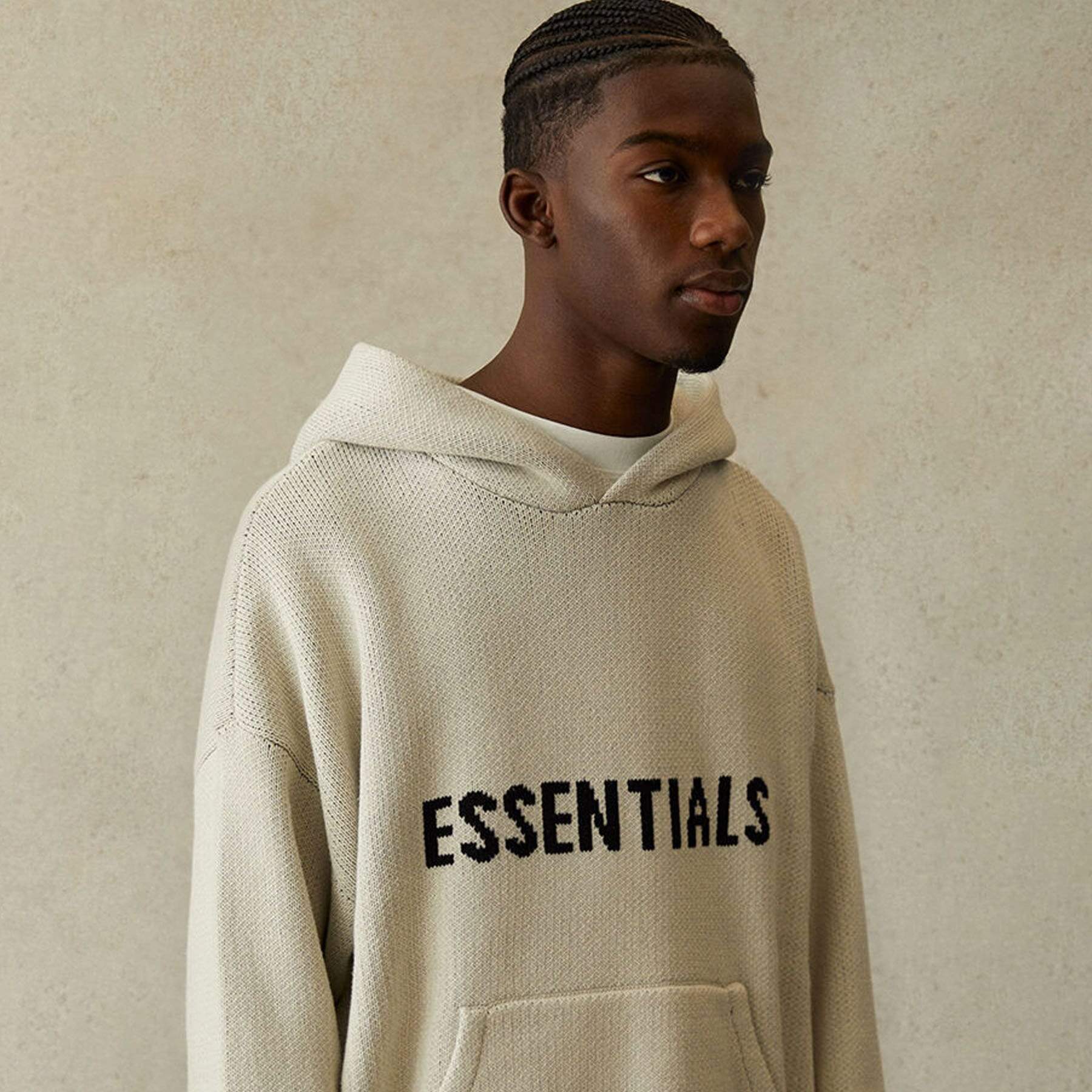 FEAR OF GOD ESSENTIALS Knit Pullover Hoodie Light Heather Oatmeal
