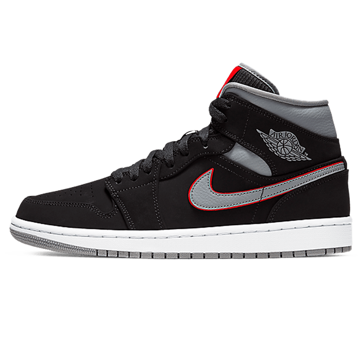 Air Jordan 1 Mid 'Black Particle Grey Gym Red' - Kick Game