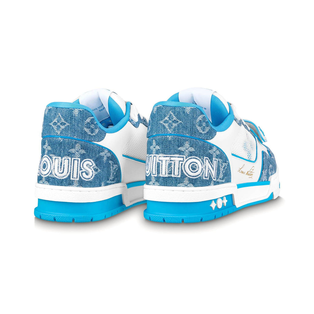 Louis Vuitton Blue Suede and Monogram Denim LV Trainer Sneakers