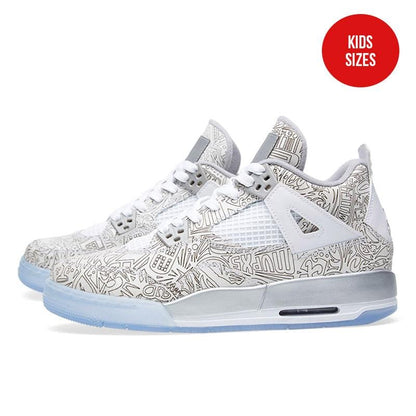 AIR JORDAN 4 RETRO LASER BG White & Metallic Silver - Kick Game
